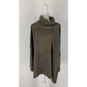 Parni Womens Mocha Gold Patch Design Poncho Sweater High Neck Size Medium NWT